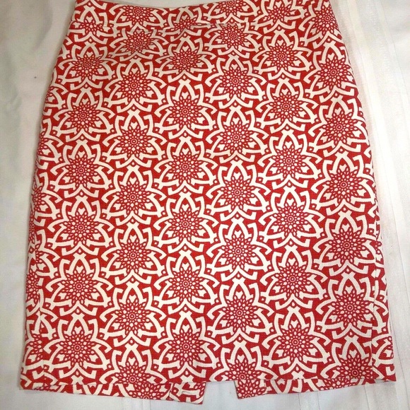 J.Crew Skirt Women’s Size 0 100% Cotton Orange Abstract Floral Lined Pencil EUC - Picture 2 of 7